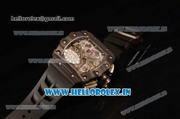 Richard Mille RM11-03 Swiss Valjoux 7750 Automatic Carbon Fiber Case Skeleton Dial With Arabic Numeral Markers Black Rubber Strap 1:1 Original(KV) - Click Image to Close